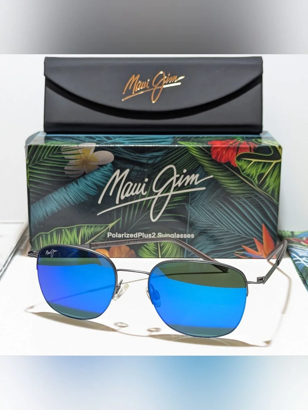 NEW Maui Jim Crater Rim Gunmetal Polarized Blue Hawaii Lens Sunglasses B824-02S